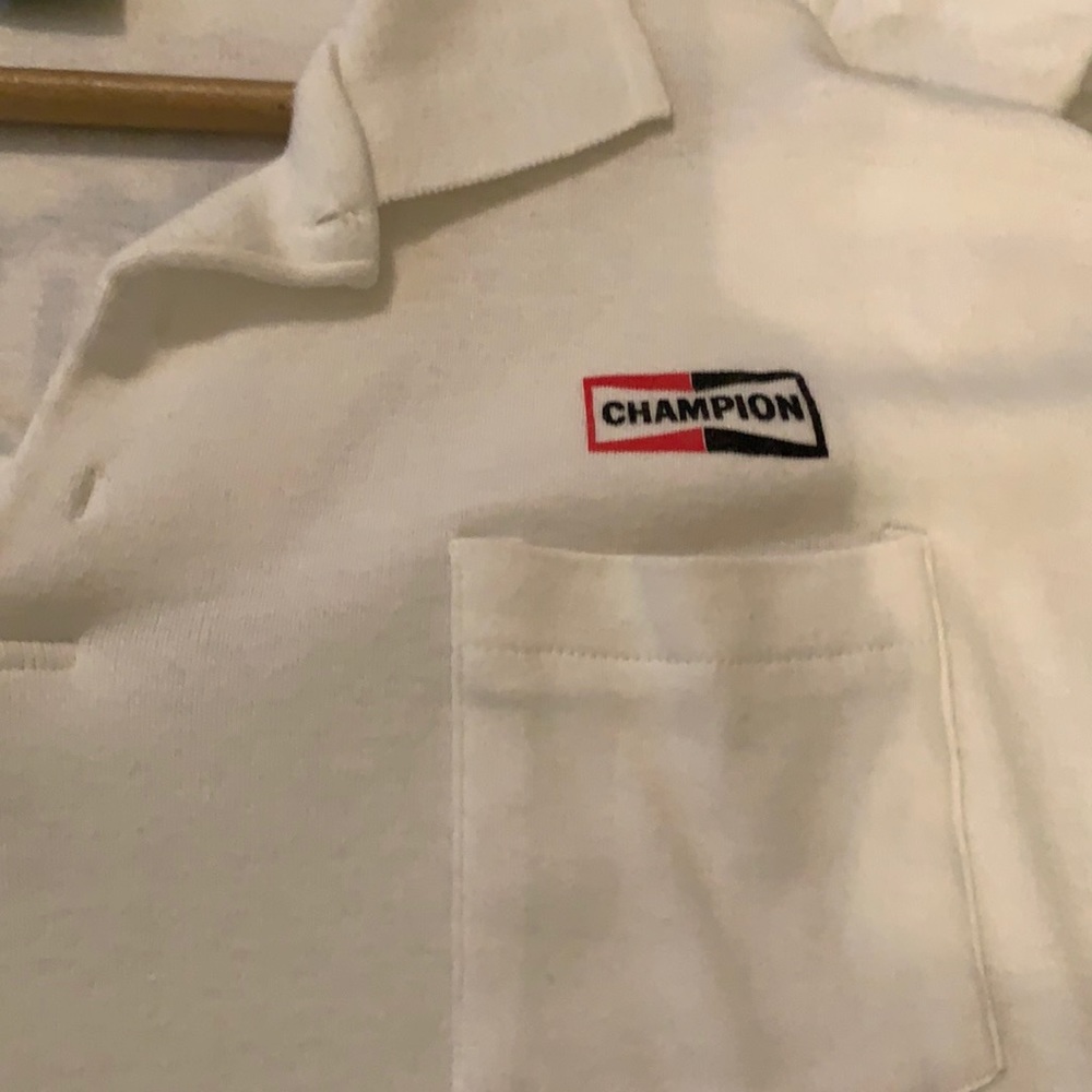 Vintage screen stars champion spark plugs gear head polo shirt